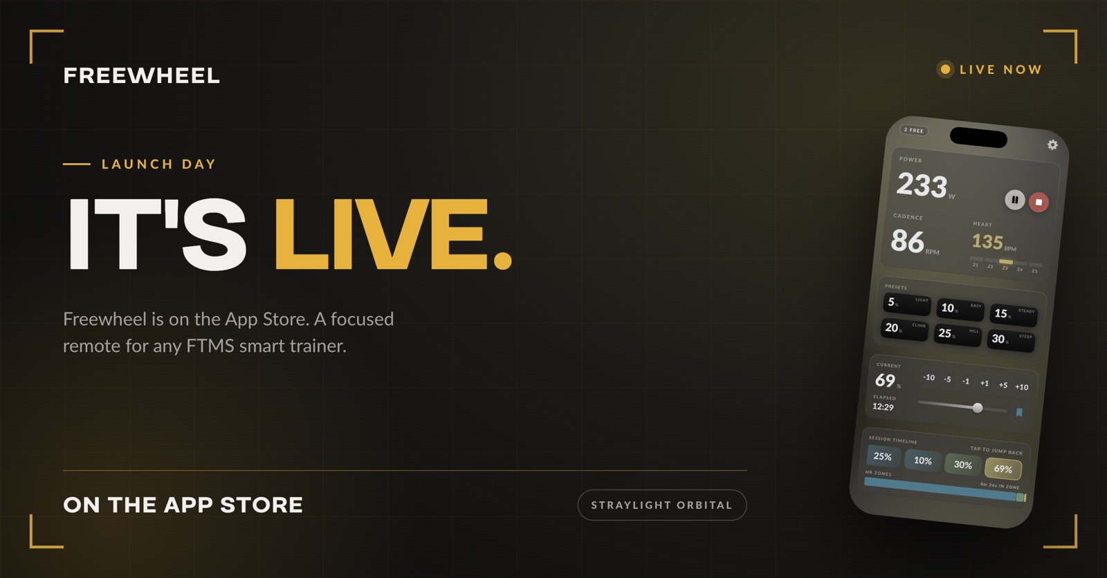 Freewheel launch banner — It's live, on the App Store